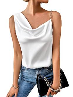 EVELIFE Damen V-Ausschnitt Weste Tops Sommer Tank Shirt Basic Ärmellos Satin Camisole, weiß, M von EVELIFE