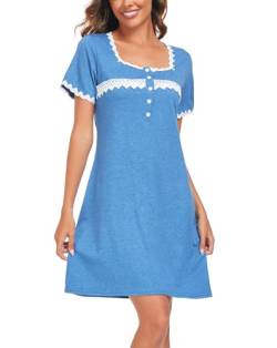 EVELIFE Nachthemd für Damen, sexy, kurzärmlig, Nachthemd, Mutterschaft, blau, 36 von EVELIFE