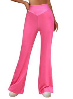 EVELUST 70er Jahre Schlaghose Für Damen – Boho 60er Hose Hippie Blumen High Waist Outfit Disco Kostüm Yogahose Leggings(BabiePink, L, 10501w) von EVELUST