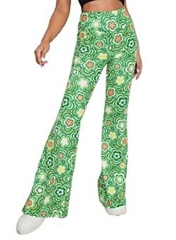 EVELUST 70er Jahre Schlaghose für Damen – St. Patrick's Day Rave Festival Outfit Hohe Taille Bell Bottom Disco Kostüm Hose(Green, L, 1050w) von EVELUST