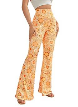 EVELUST 70er Jahre Schlaghose für Damen – St. Patrick's Day Rave Festival Outfit Hohe Taille Bell Bottom Disco Kostüm Hose(Orange, XL, 1050w) von EVELUST