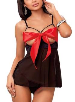 EVELUST Damen Weihnachten Lingerie Reizwäsche Strapse Dessous Set Negligee Reizvolle Baby Dolls Kostüm Xmas Unterwäsche(Black,2XL,365W) von EVELUST