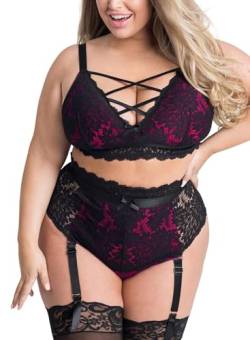 EVELUST Dessous in Übergröße für Frauen – Valentinstag sexy Luxus-BH Spitzen-Cup klassische Unterwäsche hohe Taille Straps-Set, Schwarze Rose, XX-Large von EVELUST