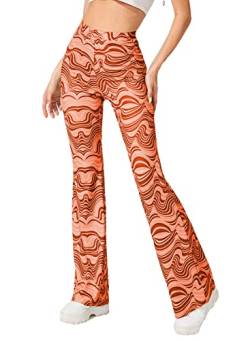 EVELUST Festival Flare Hosen für Damen - St.Patrick's Day Outfits 70er Flair Leggings Disco Rave Hohe Taille Bell Bottom Hosen(Orange, L, 1040w) von EVELUST