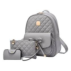 EVEOUT Damen Rucksack PU Leder Lässiger Tagesrucksack zum Reisen Schule Arbeit Schultertasche Rucksack Set(Stil 2 Grau) von EVEOUT