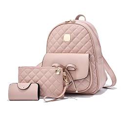 EVEOUT Damen Rucksack PU Leder Lässiger Tagesrucksack zum Reisen Schule Arbeit Schultertasche Rucksack Set(Stil 2 Rosa) von EVEOUT