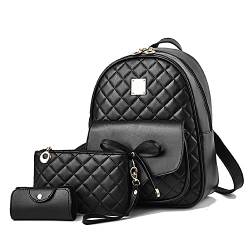 EVEOUT Damen Rucksack PU Leder Lässiger Tagesrucksack zum Reisen Schule Arbeit Schultertasche Rucksack Set(Stil 2 Schwarz) von EVEOUT