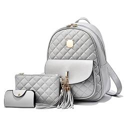 EVEOUT Damen Rucksack PU Leder Lässiger Tagesrucksack zum Reisen Schule Arbeit Schultertasche Rucksack Set Grau von EVEOUT