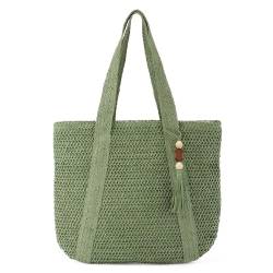 EVEOUT Stroh Umhängetaschen für Damen Sommer Mode gewebte groß Schultertaschen Lässige Strandtasche Shopper von EVEOUT