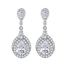 EVER FAITH® Damen 925 Sterling Silber CZ Hochzeit Tropfen Pierced Dangle Ohrringe klar N08003-1 von EVER FAITH