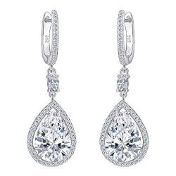 EVER FAITH® Damen 925 Sterling Silber Cubic Zirkonia Hochzeit Tropfen Pierced Dangle Ohrringe klar von EVER FAITH