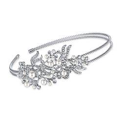 EVER FAITH® österreichischen Kristall künstliche Perle elegant Braut Haarband - klar-Silber-Ton N04447-1 von EVER FAITH