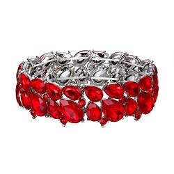 EVER FAITH Armband Damen Hochzeitsfeier Schmuck Österreichisch Kristall 2 Schicht Armkette für Braut Rot Silber-Ton von EVER FAITH