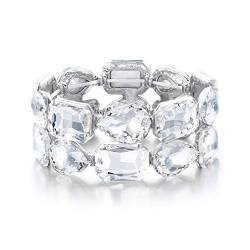EVER FAITH Armkette Strass Kristall Hochzeit 2 Schicht Wide Stretch-Armband für Damen Klar Silber-Ton von EVER FAITH