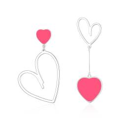 EVER FAITH Asymmetrische Ohrringe Herz Tropfen Ohrringe schwarze Herz mismatched earrings Hot Pink Silber-Ton von EVER FAITH