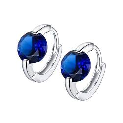 EVER FAITH Creolen 925 Sterling Silber Kleine Runde Cubic Zirconia Einfach Elegant Zierliche Ohrringe für Damen Blau von EVER FAITH