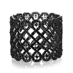 EVER FAITH Damen Armband österreichischer Kristall Art Deco Love Knot breites Braut-Stretcharmband Armreif Armkette Schwarz von EVER FAITH