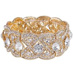 EVER FAITH Damen Österreichische Kristall Hochzeit Floral Breite Stretch-Armband Klar Gold-Ton von EVER FAITH