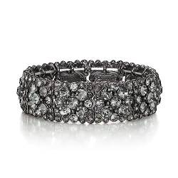 EVER FAITH Damen Rund Armkette österreichischer Kristall Elegantes Braut Stretch Armband Grau Schwarz-Ton von EVER FAITH