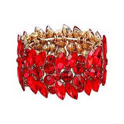 EVER FAITH Damen Stretch Armband Marquise Kristall Art Deco Armkette für Hochzeit Party Rot Gold-Ton Silber-Ton von EVER FAITH