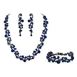 EVER FAITH Damen österreichische kristall Hochzeit Blume Welle Halskette Ohrringe Armband Set blau schwarz-ton von EVER FAITH