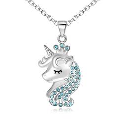 EVER FAITH Einhorn Unicorn Halskette für Mädchen, 925 Sterling Silber Cubic Zirconia Süß Krone Einhorn Blau Anhänger Halskette, Geburtstag Geschenk für Tochter Enkelin von EVER FAITH