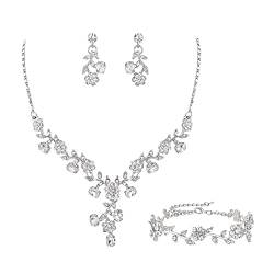 EVER FAITH Hochzeit Party Schmuck Set für Braut österreichischen Kristall Cluster Blume Kostüm Halskette Ohrringe Armband Set Klar Silber-Ton von EVER FAITH