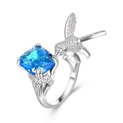 EVER FAITH Hummingbird Offene Ringe Kissenschliff Blau Cubic Zirkonia Niedlicher Vogel Spirituelles Tier Verstellbarer Statement Ring Dainty Stacking Schmuck Geschenke für Geburtstag Muttertag von EVER FAITH