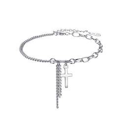 EVER FAITH Kreuz Armband 925 Sterling Silber Quaste Cross zierlich Armkette für Damen Mädchen von EVER FAITH