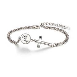 EVER FAITH Kreuz Armband für Damen Mädchen, 925 Sterling Silber Religiöse Inspirational Glaube Hoffnung Armkette 7,1"-9,4" von EVER FAITH