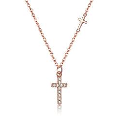 EVER FAITH Kreuz Choker Halskette 925 Sterling Silber mit Seitlich Mini Kreuz Klassischer Rosegold-Ton Anhänger Halskette für Damen Mädchen von EVER FAITH