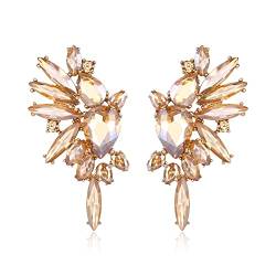 EVER FAITH Kristall Statement Ohrringe, Art Deco Marquise Drop Cluster Braut Bling bunte baumeln Ohrringe für Damen Champagner Gold-Ton von EVER FAITH