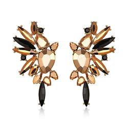 EVER FAITH Kristall Statement Ohrringe, Art Deco Marquise Drop Cluster Braut Bling bunte baumeln Ohrringe für Damen Champagner-Gold mit Schwarzgold-Ton von EVER FAITH