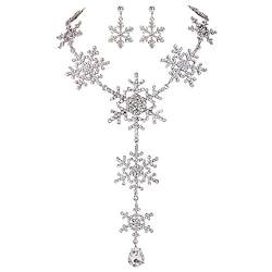 EVER FAITH Österreichische Kristall Winter Party Schneeflocke Halskette Ohrringe Set Klar Silber-Ton von EVER FAITH