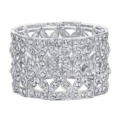 EVER FAITH Österreichischen Kristall Hochzeit Blume Breit Stretch-Armband Klar Silber Ton Für Mädchen Damen von EVER FAITH