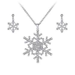 EVER FAITH Schneeflocke Schmuckset Österreichisch Kristall Winter Party Pullover Halskette Ohrringe Set Klar Silber-Ton für Damen von EVER FAITH