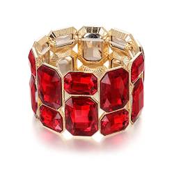 EVER FAITH Strass Armband Kristall Art Deco 2-lagiges elastisches Stretch Armkette für Damen Mädchen Rot von EVER FAITH