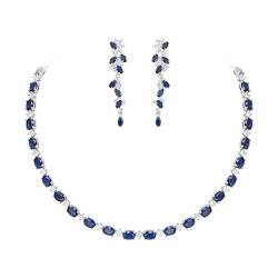 EVER FAITH Zirkonia Schmuck Set elegant Blau oval geformt April Geburtsstein Hochzeit Party Halskette baumeln Ohrringe Set Schmuck Geschenk für Damen Mutter von EVER FAITH