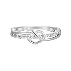 EVER FAITH zierliche Liebe Herz Ringe für Muttertag, 925 Sterling Silber Zirkonia Knoten Band Ring für Damen Mom Hochzeit Ring für Braut Größe 8 von EVER FAITH