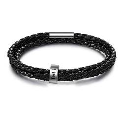 EVER2000 Lederarmband mit Gravur Herren,Armband mit Namen,Personalisierte Armbänder Silber 925 Schwarz/Braun/Weiß mit Beads Familie Paar Namen Geflochten Leder Armbänder Geschenk für Großvati von EVER2000