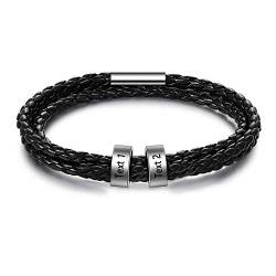 EVER2000 Personalisiertes Armband Lederarmband Herren mit Gravur 1-8 Namen Schwarze Braun Geflochtenes Leder Armbänder für Paare,Damen, Männer, Vater PU-Leder Armbänder für Geburtstag Valentinstag von EVER2000