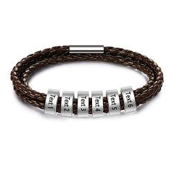 EVER2000 Personalisiertes Armband Lederarmband Herren mit Gravur 1-8 Namen Schwarze Braun Geflochtenes Leder Armbänder für Paare,Damen, Männer, Vater PU-Leder Armbänder für Geburtstag Valentinstag von EVER2000