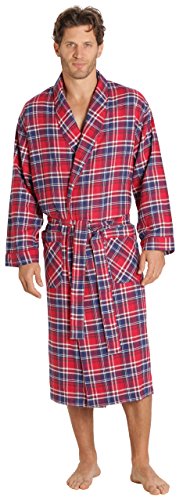 EVERDREAM Herren-Bademantel aus Flanell, Schalkragen, leicht, 100 % Baumwolle - Rot - Large-X-Large von EVERDREAM