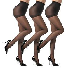 EVERSWE 3 Pairs 20D Women's Sheer Tights with Reinforced Toes (Black, L) von EVERSWE