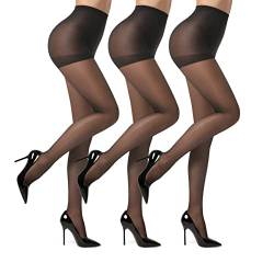 EVERSWE 3 Pairs 20D Women's Sheer Tights with Reinforced Toes (Black, XL) von EVERSWE