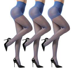 EVERSWE 3 Pairs 20D Women's Sheer Tights with Reinforced Toes (Blue, L) von EVERSWE