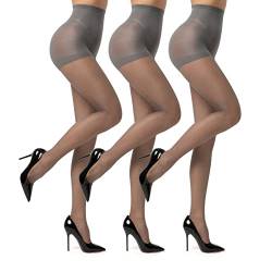 EVERSWE 3 Pairs 20D Women's Sheer Tights with Reinforced Toes (Grey, L) von EVERSWE