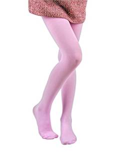 EVERSWE Girls Tights, Semi Opaque Footed Tights, Microfiber Dance Tights (8-10, Pink) von EVERSWE