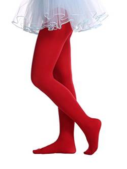 EVERSWE Kinder Strumpfhose für Mädche, Semi Opaque Footed Tights(8-10, Rot) von EVERSWE