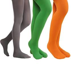 EVERSWE Microfaser 40 DEN Kinder Strumpfhose für Mädchen 3er Pack (Clover Green/Orange/Grey, 6-8) von EVERSWE